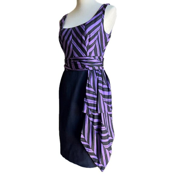 Vintage Milly Marcela black and purple silk cocktail dress size 2 - Picture 2 of 5
